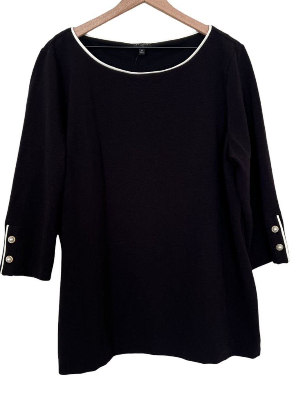 NWT Talbots Black 3/4 Sleeve Pearl Button Cuff Top - Picture 2 of 7